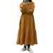 Women's Long Sleeve Waist Ruffled Dress Square Neck Evening Party Dress With Belted