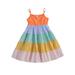 Eyicmarn Toddler Kids Girls Summer Dress Rainbow Sleeveless Halter Sling Beach Tutu Sundress One Piece Casual Swing Sundress