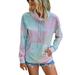 Sexy Dance Women's Cowl Neck Tops Long Sleeve Tie Dye Printed Pullover Loose Casual Warm Drawstring Blouse Sweatshirt with Pocket for Women