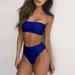 Fashion solid color tube top bikini Off split swimsuit bodysuit swimwear for women swimsuit high waist swimsuit(Blue/M)