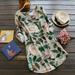 Women Dress Colorful Floral Print Rolled Long Sleeve Round Neck A-Line Swing Shift Casual Mini One-Piece