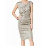 Connected Apparel NEW Beige Silver Womens Size 6P Petite Sheath Dress