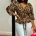 Women's Large Size Personalized V-neck Long-Sleeved Loose Leopard Print Top