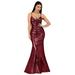 Ever-Pretty Womens Ruched Waist Sequin Sexy Long Evening Cocktail Party Dresses for Women 73392 Burgundy US04