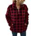 Promotion Clearance!Women Plush Sweatshirt Long Sleeve Plaid Crop Faux Hoodies Turtleneck Zipper Oversize Hoody Coat Autumn Clothes Top