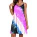 Women Boho Mini Dreess Tie Dye Gradient Sleeveless Summer Casual Beach Rainbow Party Sundress Plus Size