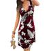 Avamo Womens Tank Tops V Neck T Shirt Dress Sleeveless Tunic Tops Floral Printed Sexy Sundress Size 2-14 Wine Red M=US 4