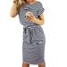 Avamo Women Summer Short Sleeve Striped Sundress Casual Wrap Fashion Midi Dress for Ladies Tie Waist Pocket Shirt Dress Party Holiday