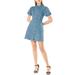 Allegra K Junior's Collar Puff Short Sleeve Button Mini Denim Dress