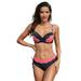 Juniors' Swimsuit Celebrity Black Pink Color Block Striped Pipping Push up Bikini (XL, multicolor)