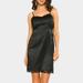 Women Slip Dress Lace Hollow Out Satin Spaghetti Strap Slim Bodycon Dress Party Clubwear Black