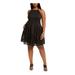 VINCE CAMUTO Womens Black Eyelet Solid Halter Knee Length Fit + Flare Formal Dress Size 24W