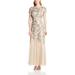 AdriannaPapell 100 Percent Polyester Women's Floral Beaded Godet Gown, 4, Taupe/Pink