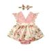 One Opening Newborn Baby Girl Flower Romper Dress Jumpsuit Headband Outfits