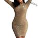 Women Sequin Plunge Halter Crew Neck Long Sleeve Bodycon Ladies Mini Dress