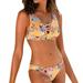 Roliyen Women's Fashion Sexy Open Back Floral Print Split Beachwear Bikini