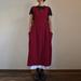 Tomshoo Vintage Women Cotton Linen Dress Square Neck Solid Loose Long Overalls Dress High Waist Pleated Maxi Sundress Beige/Burgundy/Black