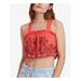 FREE PEOPLE Womens Orange Embellished Hankerchief Print Sleeveless Square Neck Crop Top Top Size XS