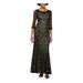 ALEX EVENINGS Womens Black Lace 3/4 Sleeve Illusion Neckline Full-Length Knife Pleated Formal Dress Size 6P