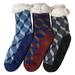 Winter Sherpa Lined Knitted Fluffy Thermal Soft Warm Cozy Christmas Slipper Gift Socks, Argyle, 10 - 13 , 3 Pairs