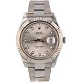 Pre-Owned Mens Stainless Steel Datejust II Silver Diamond, 18kt White Gold Fluted Bezel, Stainless Steel Oyster Band, 41mm