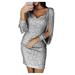 New Women's Tassel Clothing Fringe Dress Sexy Sequin Glitter Slit Long Sleeve Mini Dress Tight Party Night V Neck Dress