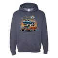 Flaming Dodge Super Bee Muscle Car Mens Cars and Trucks Hooded Sweatshirt Graphic Hoodie, Vintage Heather Navy, X-Large