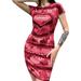 Niuer Ladies Sexy Dress Summer Boho Tie Dye Gradient Tunic Dress New Women Boho Beach Party Bodycon Dress Red XXXL(US 20-22)