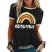 Women Rainbow Printed Good Vibes Short Sleeve T-Shirt