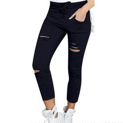 Wuffmeow Womens Ripped Jean Cut High Waisted Jegging Trousers High Waist Stretch Hole Slim Pencil Denim Pants