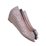 Fisher1 by Forever Link, Rhinestone Crystal Low Wedge Pump - Women Peep Toe Shinny Diamond Shoe