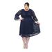 SLEEKTRENDS Womens Plus Size Sequin Lace Bell Sleeve Fit and Flare Party Dress - 16W, Navy