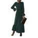 Sexy Dance Long Sleeve Pleated Empire Waist Dress Polka Dot Maxi Dress For Women Summer Boho Vintage Swing Dress Ruffle Hem Tunic Dress