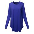 A2Y Women's Premium Solid Long Sleeve Round Hem Crew Neck Top Shirt Denim Blue L