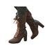 Womens Vintage Mid Calf Boots Ladies High Block Heel Lace Up Party Casual Shoes