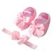 Baby Girl Satin Cloth Bowknot Princess Shoes+Headband Set, Toddler Soft Sole Walking Shoes Cute Crib Shoes Headband Set Soft, Lightweight and Anti-slip Sole Sneakers First Walkers, Pink S