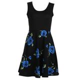Chinatera 2017 Summer Women Printing Dress Blue Floral Sleeveless Pocket Dress(L)