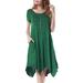 Tunic T Shirt Dresses For Women Solid Color Short Sleeve Beach Sundress T Shirt Dresses Irregular Hem Beach Sundress With Pocket