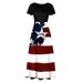 QunButy American Flag Dress Women July 4th Patriotic Short Sleeve Stripe Casual Dress Independence Long Dresses