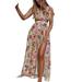 Niuer Women Floral Maxi Dress V-Neck Casual Loose Long Dress Sleeveless Split Beach Floral Maxi Dress Evening Party Wrap Long Dress