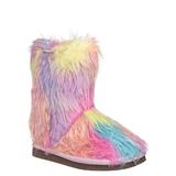 Alice11KA by Bamboo, Toddler Fluffy Faux Fur Mukluk - Baby Girl Rainbow Winter Slipper Boot