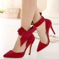 Ladies Summer Fashion Temperament Big Bow Solid Color Pointed High Heels