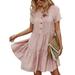 Avamo Women Solid Button Dress Short Sleeve U Neck Frill Midi Dress Ladies Summer Tiered Dress S-XL Pink S(US 4-6)