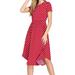 YUNDAI Women's Short Sleeve Polka Dot Casual Dress Pleated Loose Flowy Midi Dress With Pocket X-Small, Red