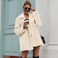 Women Faux Fur Coat Jacket Warm Fleece Long Sleeves Notched Lapel Collar Solid Vintage Furry Casual Long Overcoat Outwear Beige