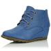 Women's Lace Up Oxford Wedge Booties Boot Ankle Fall Winter Fashion Round Toe Boots for Women Blue,pu,7.5, Shoelace Style Royal Blue