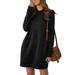 Women's Long Sleeve Pocket Casual Loose T-Shirt Dress Solid Color Round Neck Pullover Sweatshirt Ladies Plain Tunic Blouse Dresses Tops