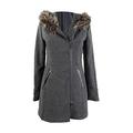 Maralyn & Me Juniors' Asymmetrical-Zip Faux-Fur-Trim Hooded Coat (XS, Charcoal)