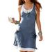 Summer Dresses for Women Beach Dandelion Floral Tshirt Dress Fake Two-piece Beach Sundress Sleeveless Pockets Casual Loose Tank Dress