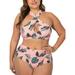 UKAP Plus Size Womens Bikini Set, Floral Halter Swimsuits Swimwear Two Piece Tummy Control Bathing Suits Swimming Costumes